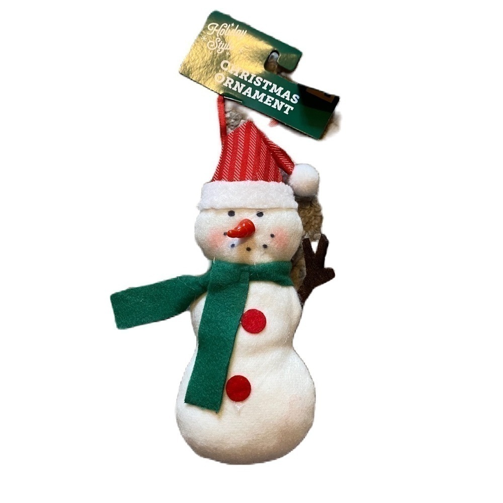 Snowman Plush Stuffed Soft Christmas Tree Ornament White NEW